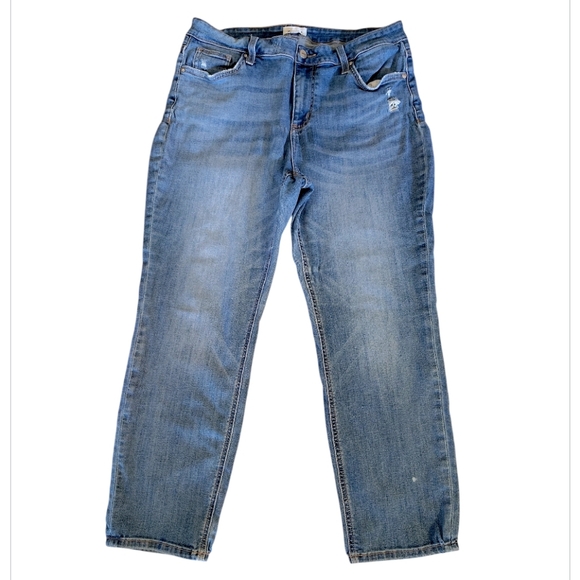 Ceros Denim - Ceros Blue Distressed High Waist Straight Leg Ankle Jeans Plus 14 Cropped
